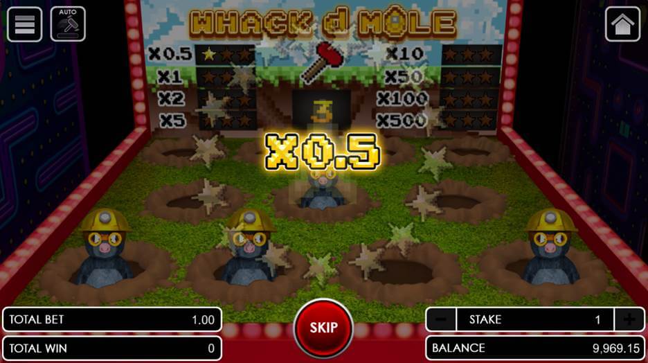 Whack d Mole hitting a mole with a prize multiplier